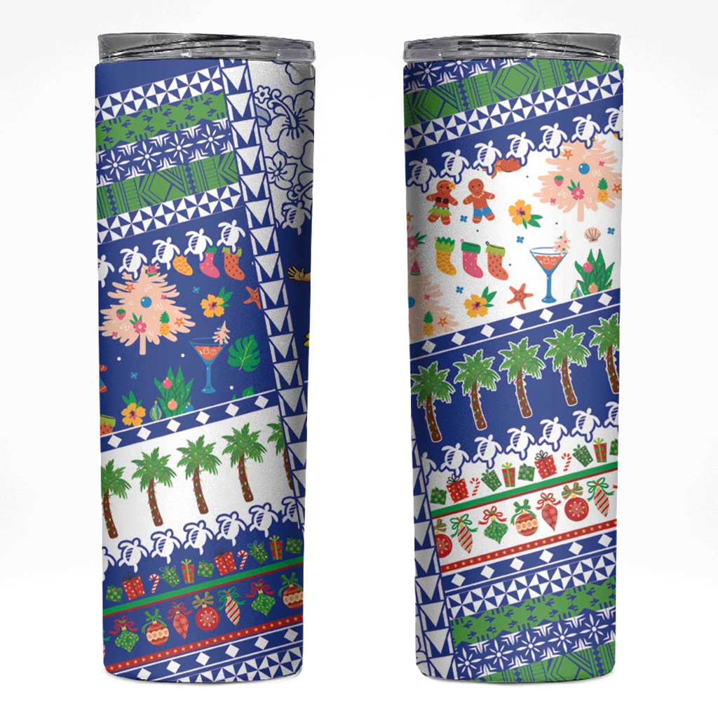 Northern Mariana Islands Christmas Skinny Tumbler Festive Beach Vibes LT05 Blue - Polynesian Pride