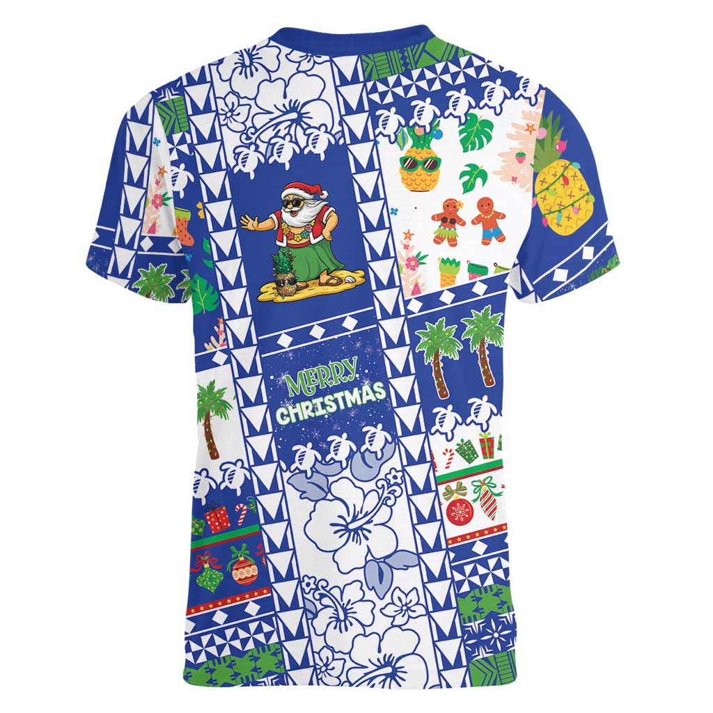 Northern Mariana Islands Christmas Women V-Neck T-Shirt Festive Beach Vibes LT05 - Polynesian Pride