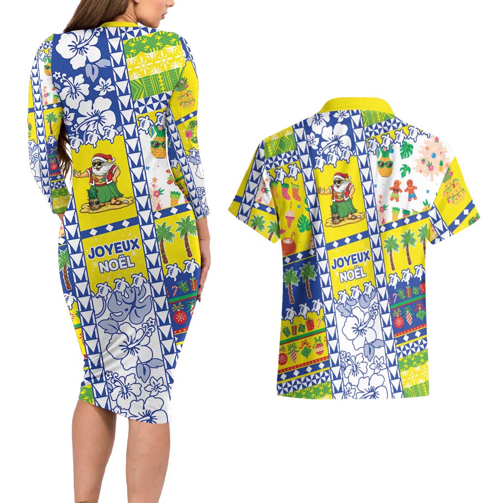 New Caledonia Christmas Couples Matching Long Sleeve Bodycon Dress and Hawaiian Shirt Festive Beach Vibes LT05 - Polynesian Pride