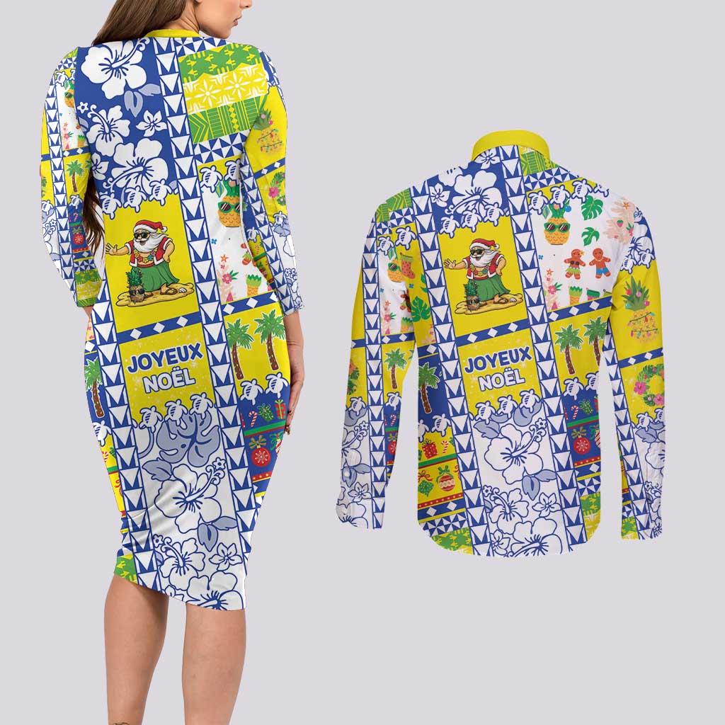 New Caledonia Christmas Couples Matching Long Sleeve Bodycon Dress and Long Sleeve Button Shirt Festive Beach Vibes LT05 - Polynesian Pride