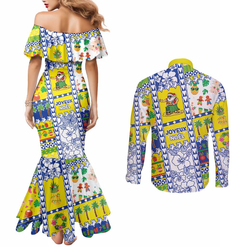 New Caledonia Christmas Couples Matching Mermaid Dress and Long Sleeve Button Shirt Festive Beach Vibes LT05 - Polynesian Pride