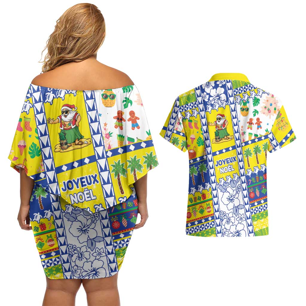 New Caledonia Christmas Couples Matching Off Shoulder Short Dress and Hawaiian Shirt Festive Beach Vibes LT05 - Polynesian Pride