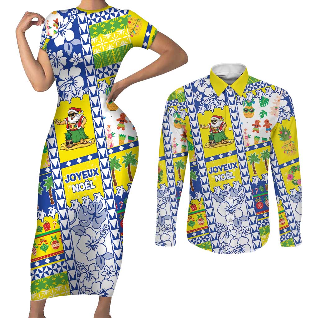 New Caledonia Christmas Couples Matching Short Sleeve Bodycon Dress and Long Sleeve Button Shirt Festive Beach Vibes - Polynesian Pride