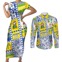 New Caledonia Christmas Couples Matching Short Sleeve Bodycon Dress and Long Sleeve Button Shirt Festive Beach Vibes LT05 Yellow - Polynesian Pride
