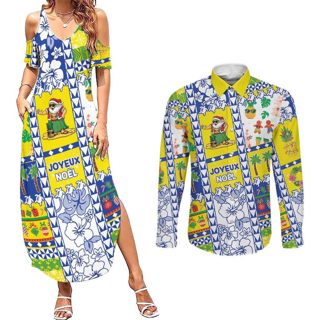 New Caledonia Christmas Couples Matching Summer Maxi Dress and Long Sleeve Button Shirt Festive Beach Vibes - Polynesian Pride