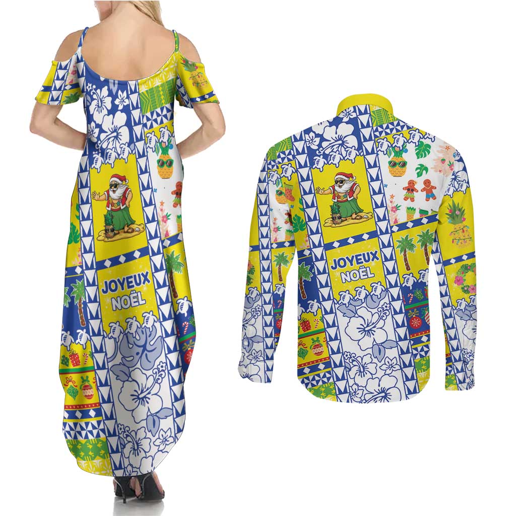 New Caledonia Christmas Couples Matching Summer Maxi Dress and Long Sleeve Button Shirt Festive Beach Vibes - Polynesian Pride