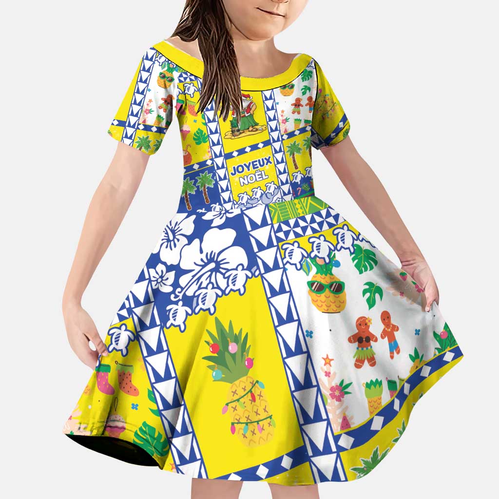 New Caledonia Christmas Family Matching Long Sleeve Bodycon Dress and Hawaiian Shirt Festive Beach Vibes LT05 Daughter's Dress Yellow - Polynesian Pride