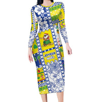 New Caledonia Christmas Family Matching Long Sleeve Bodycon Dress and Hawaiian Shirt Festive Beach Vibes LT05 Mom's Dress Yellow - Polynesian Pride