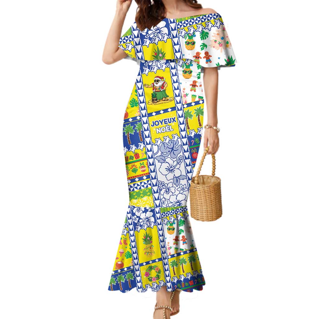 New Caledonia Christmas Family Matching Mermaid Dress and Hawaiian Shirt Festive Beach Vibes LT05 Mom's Dress Yellow - Polynesian Pride