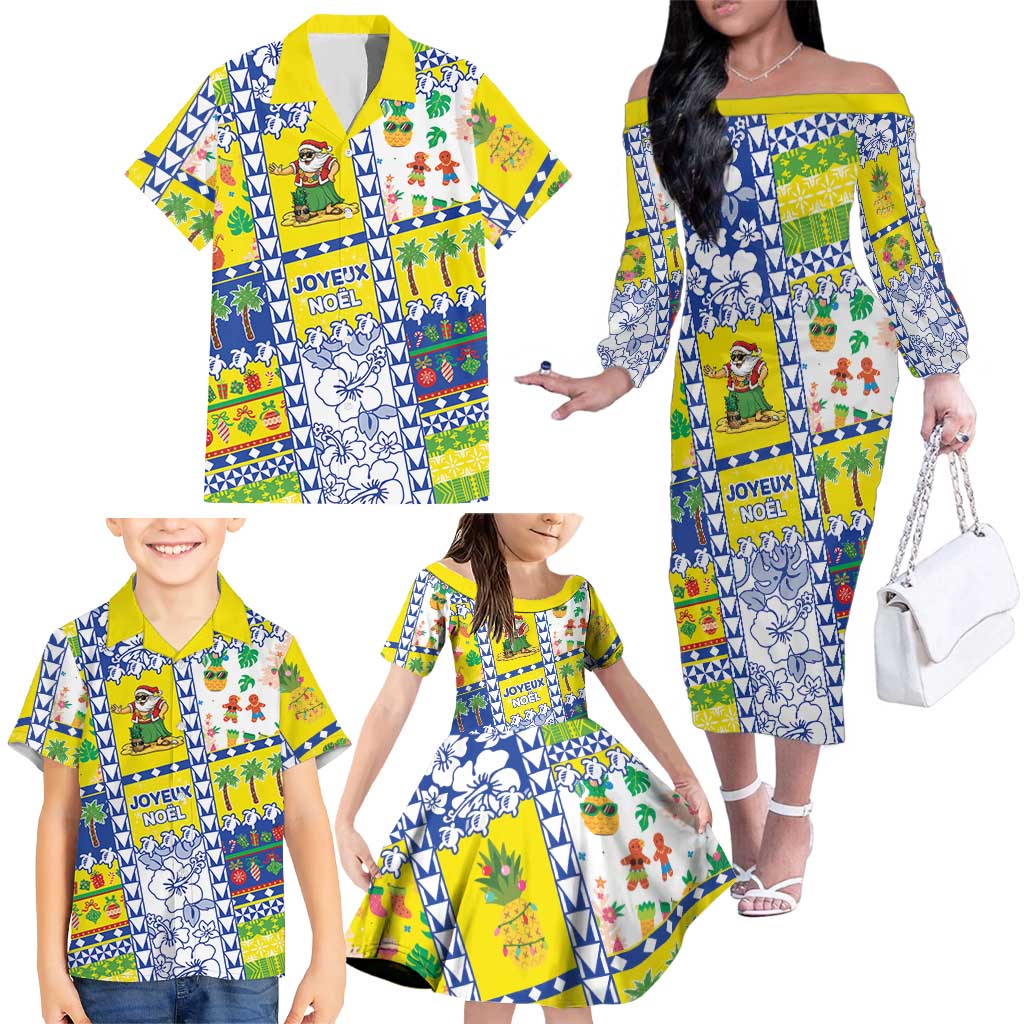 New Caledonia Christmas Family Matching Off The Shoulder Long Sleeve Dress and Hawaiian Shirt Festive Beach Vibes - Polynesian Pride