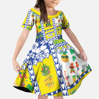 New Caledonia Christmas Family Matching Off Shoulder Maxi Dress and Hawaiian Shirt Festive Beach Vibes LT05 Daughter's Dress Yellow - Polynesian Pride