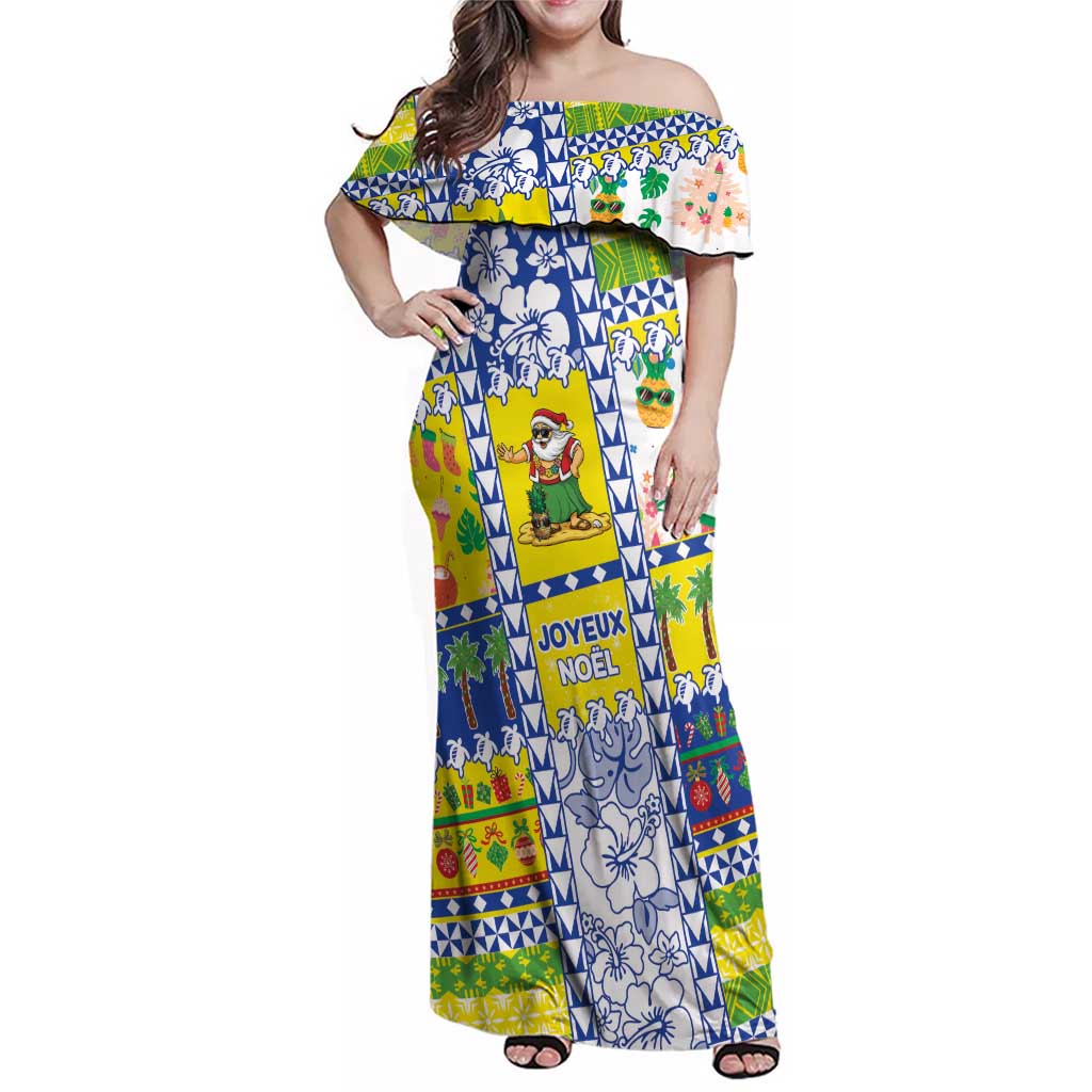 New Caledonia Christmas Family Matching Off Shoulder Maxi Dress and Hawaiian Shirt Festive Beach Vibes LT05 Mom's Dress Yellow - Polynesian Pride