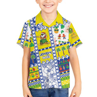 New Caledonia Christmas Family Matching Off Shoulder Short Dress and Hawaiian Shirt Festive Beach Vibes LT05 Son's Shirt Yellow - Polynesian Pride