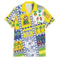 New Caledonia Christmas Family Matching Puletasi and Hawaiian Shirt Festive Beach Vibes LT05 Dad's Shirt - Short Sleeve Yellow - Polynesian Pride