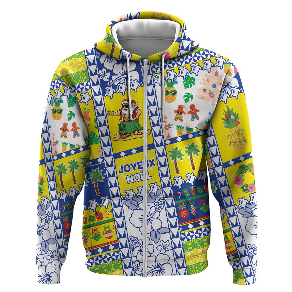 New Caledonia Christmas Hoodie Festive Beach Vibes LT05 Zip Hoodie Yellow - Polynesian Pride