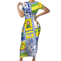 New Caledonia Christmas Short Sleeve Bodycon Dress Festive Beach Vibes LT05 Long Dress Yellow - Polynesian Pride