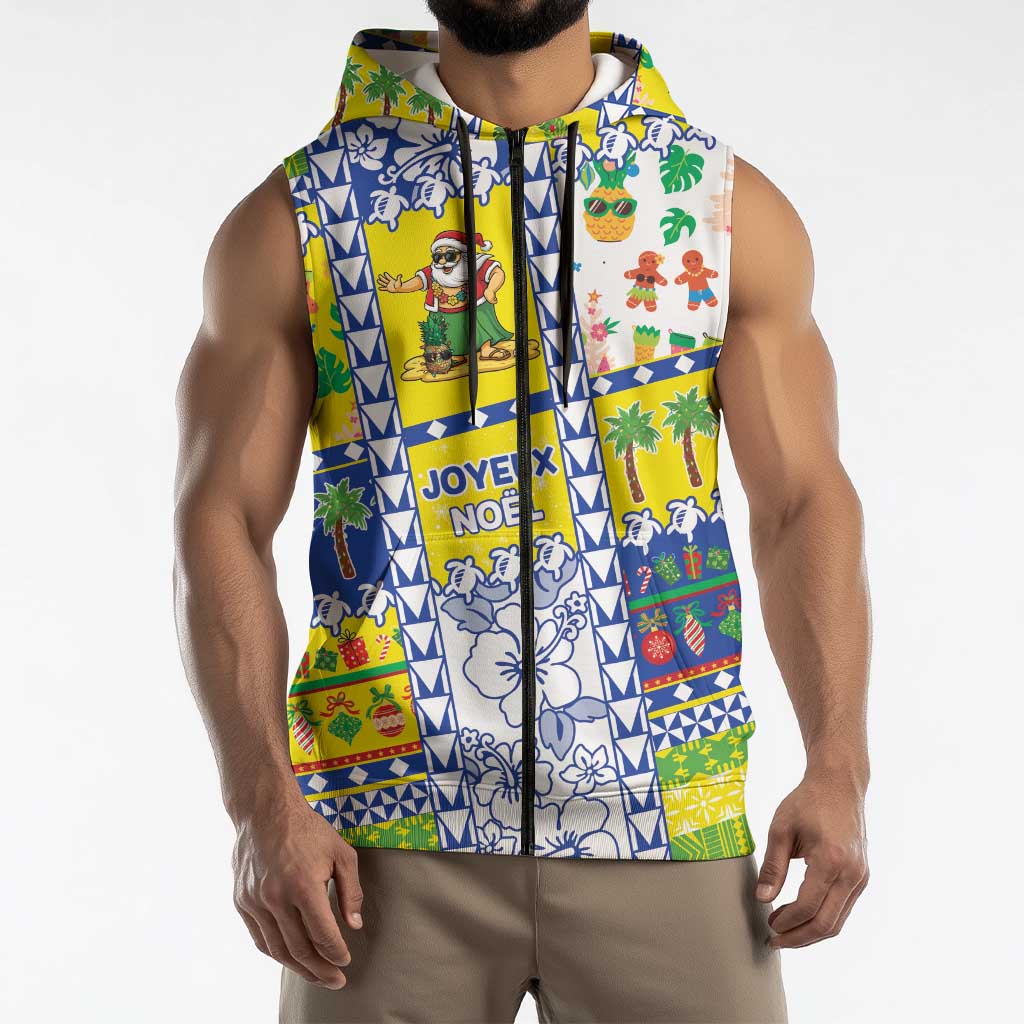 New Caledonia Christmas Sleeveless Zip Hoodie Festive Beach Vibes - Polynesian Pride