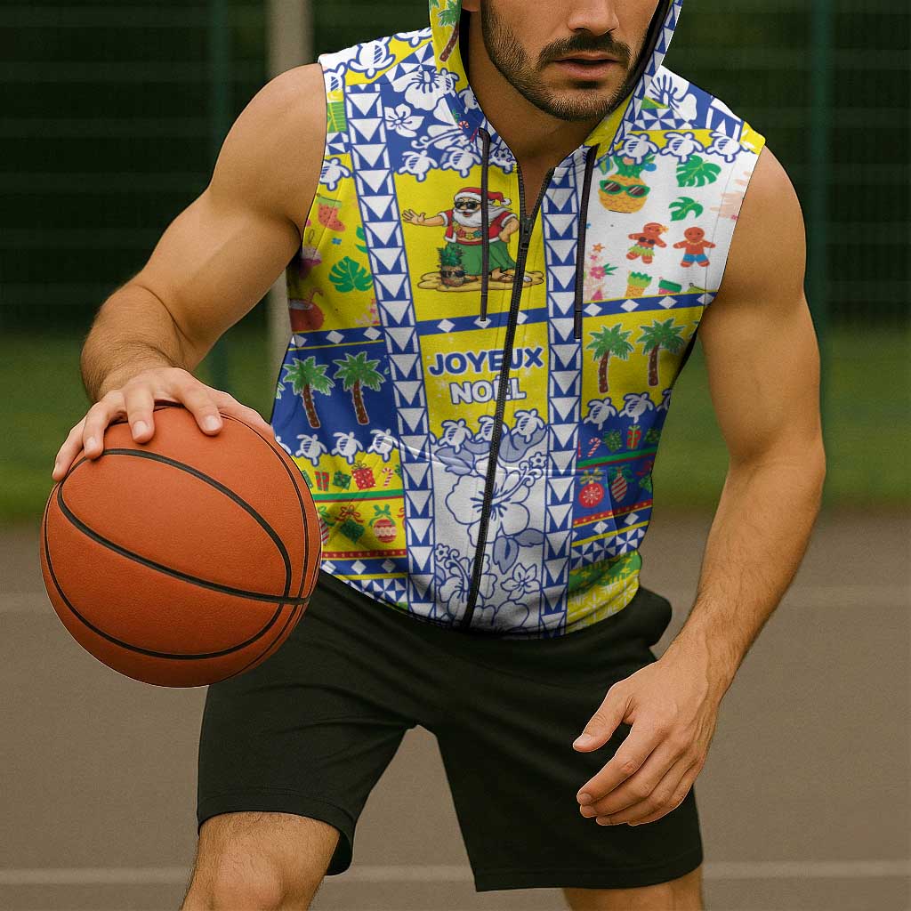 New Caledonia Christmas Sleeveless Zip Hoodie Festive Beach Vibes - Polynesian Pride