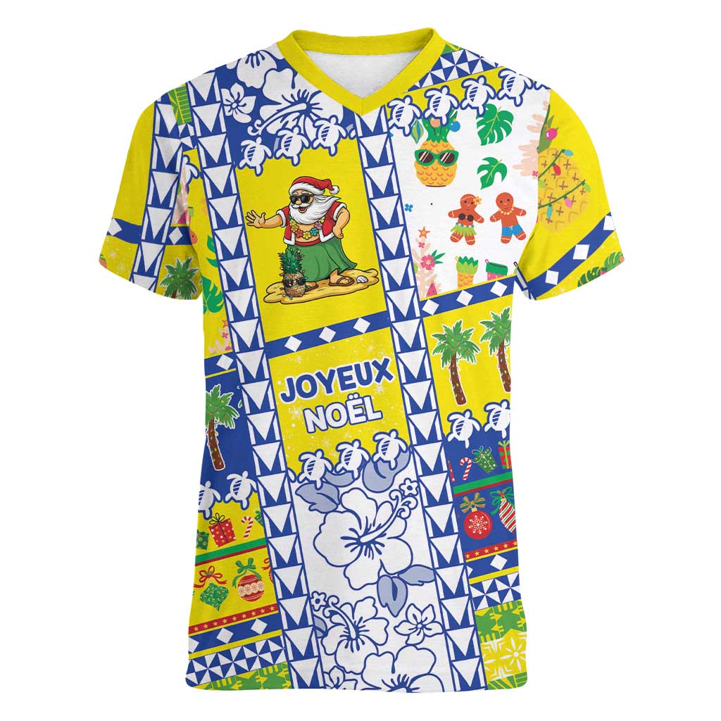 New Caledonia Christmas Women V-Neck T-Shirt Festive Beach Vibes - Polynesian Pride