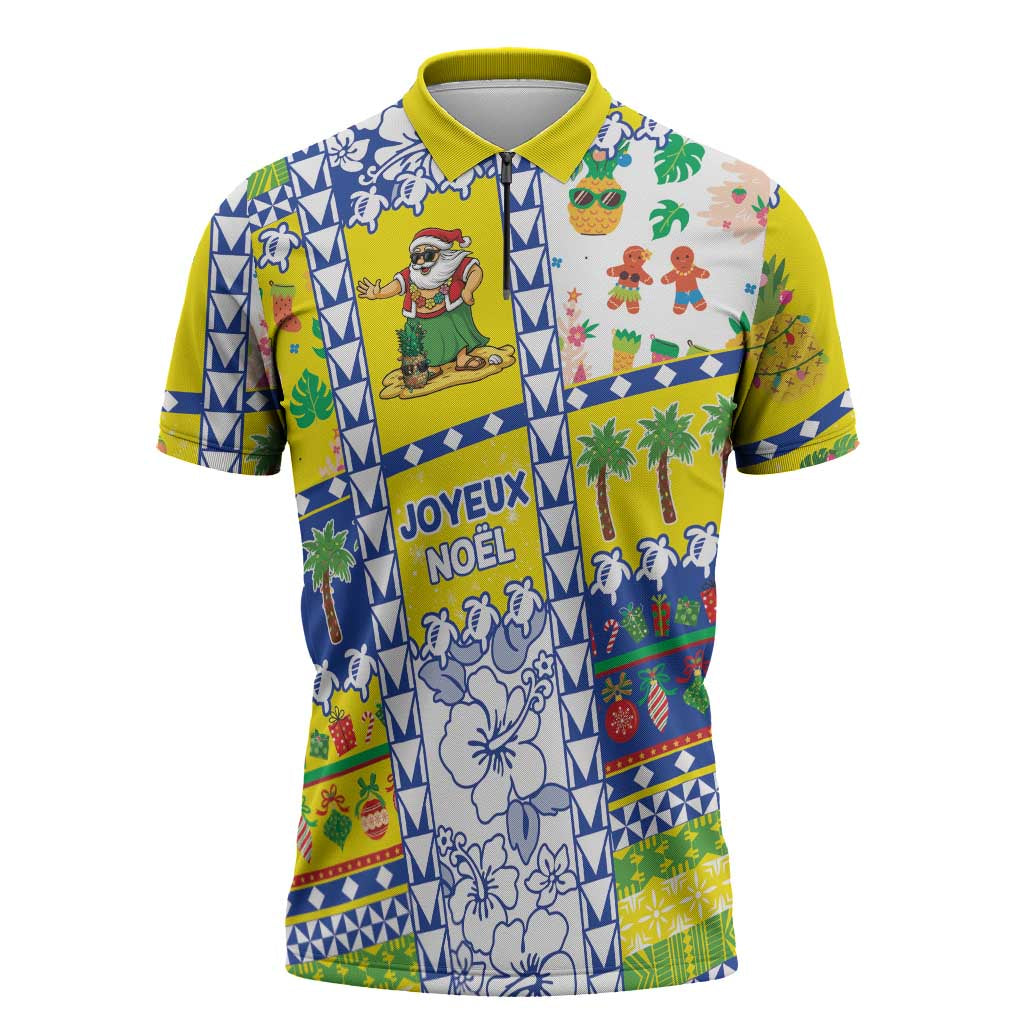 New Caledonia Christmas Zipper Polo Shirt Festive Beach Vibes - Polynesian Pride
