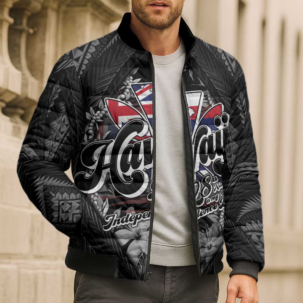 Hawaii November 28th Bomber Puffer Jacket Kanaka Maoli Tribal Pattern - Polynesian Pride