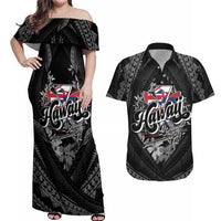 Hawaii November 28th Couples Matching Off Shoulder Maxi Dress and Hawaiian Shirt Kanaka Maoli Tribal Pattern LT05 Black - Polynesian Pride