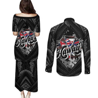 Hawaii November 28th Couples Matching Puletasi and Long Sleeve Button Shirt Kanaka Maoli Tribal Pattern - Polynesian Pride