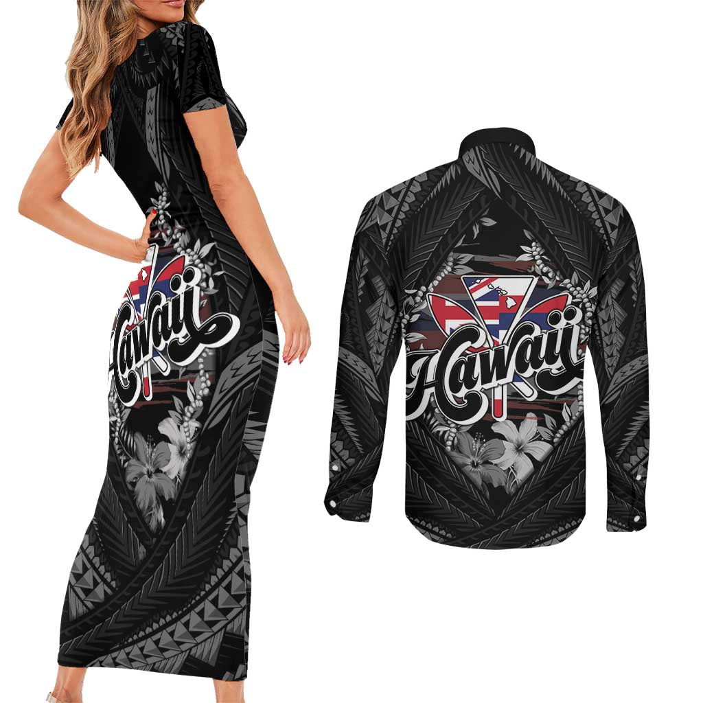 Hawaii November 28th Couples Matching Short Sleeve Bodycon Dress and Long Sleeve Button Shirt Kanaka Maoli Tribal Pattern LT05 - Polynesian Pride