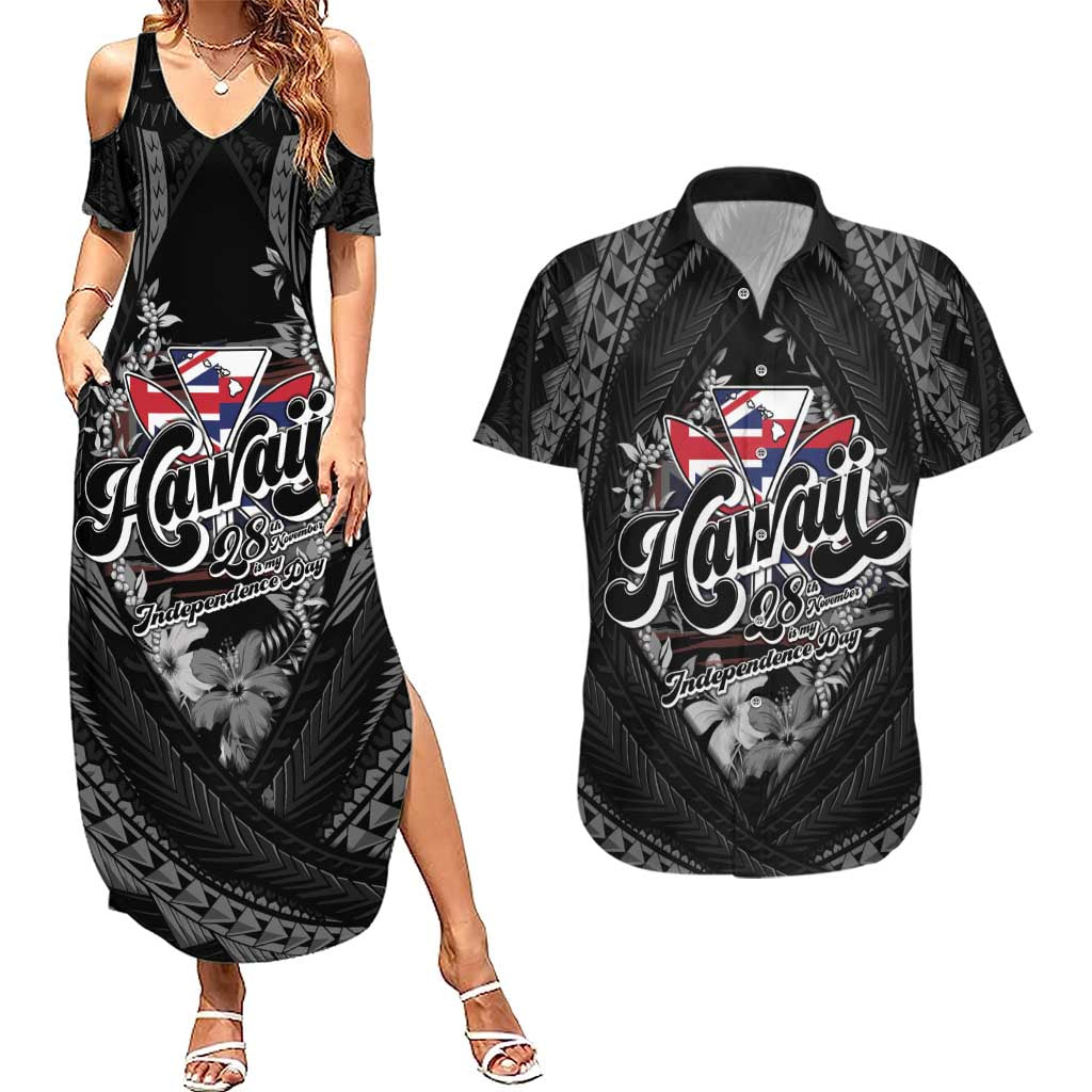 Hawaii November 28th Couples Matching Summer Maxi Dress and Hawaiian Shirt Kanaka Maoli Tribal Pattern LT05 Black - Polynesian Pride