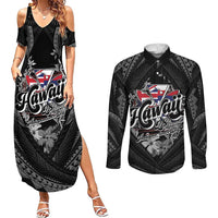 Hawaii November 28th Couples Matching Summer Maxi Dress and Long Sleeve Button Shirt Kanaka Maoli Tribal Pattern LT05 Black - Polynesian Pride