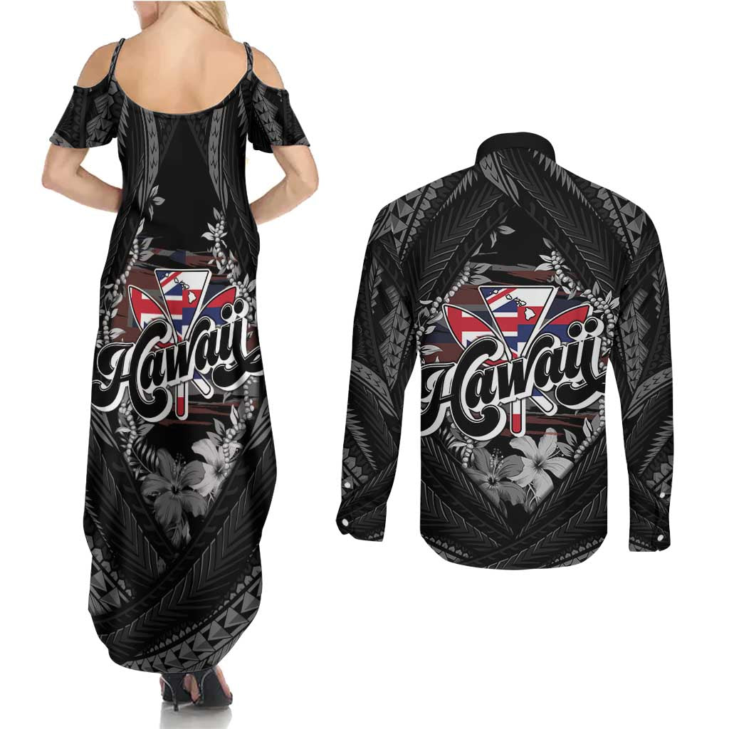 Hawaii November 28th Couples Matching Summer Maxi Dress and Long Sleeve Button Shirt Kanaka Maoli Tribal Pattern LT05 - Polynesian Pride