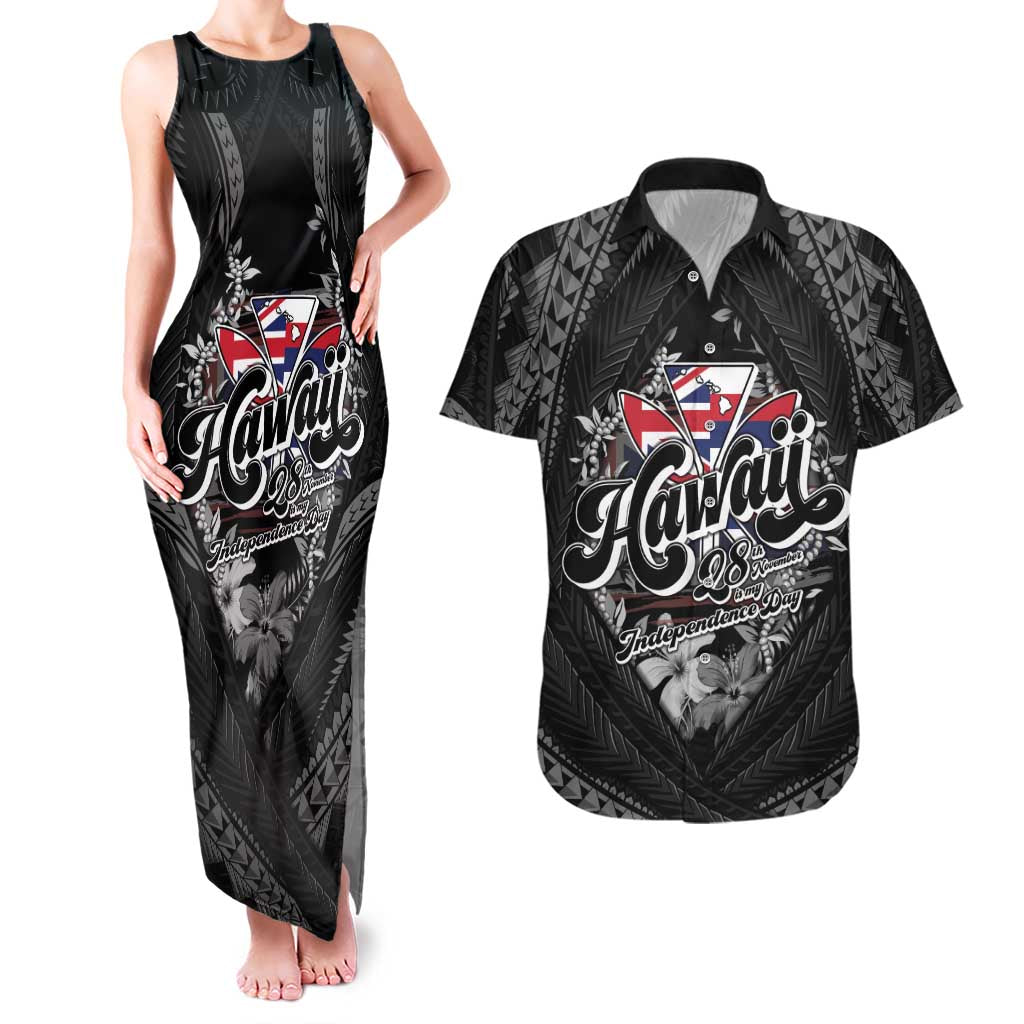 Hawaii November 28th Couples Matching Tank Maxi Dress and Hawaiian Shirt Kanaka Maoli Tribal Pattern LT05 Black - Polynesian Pride