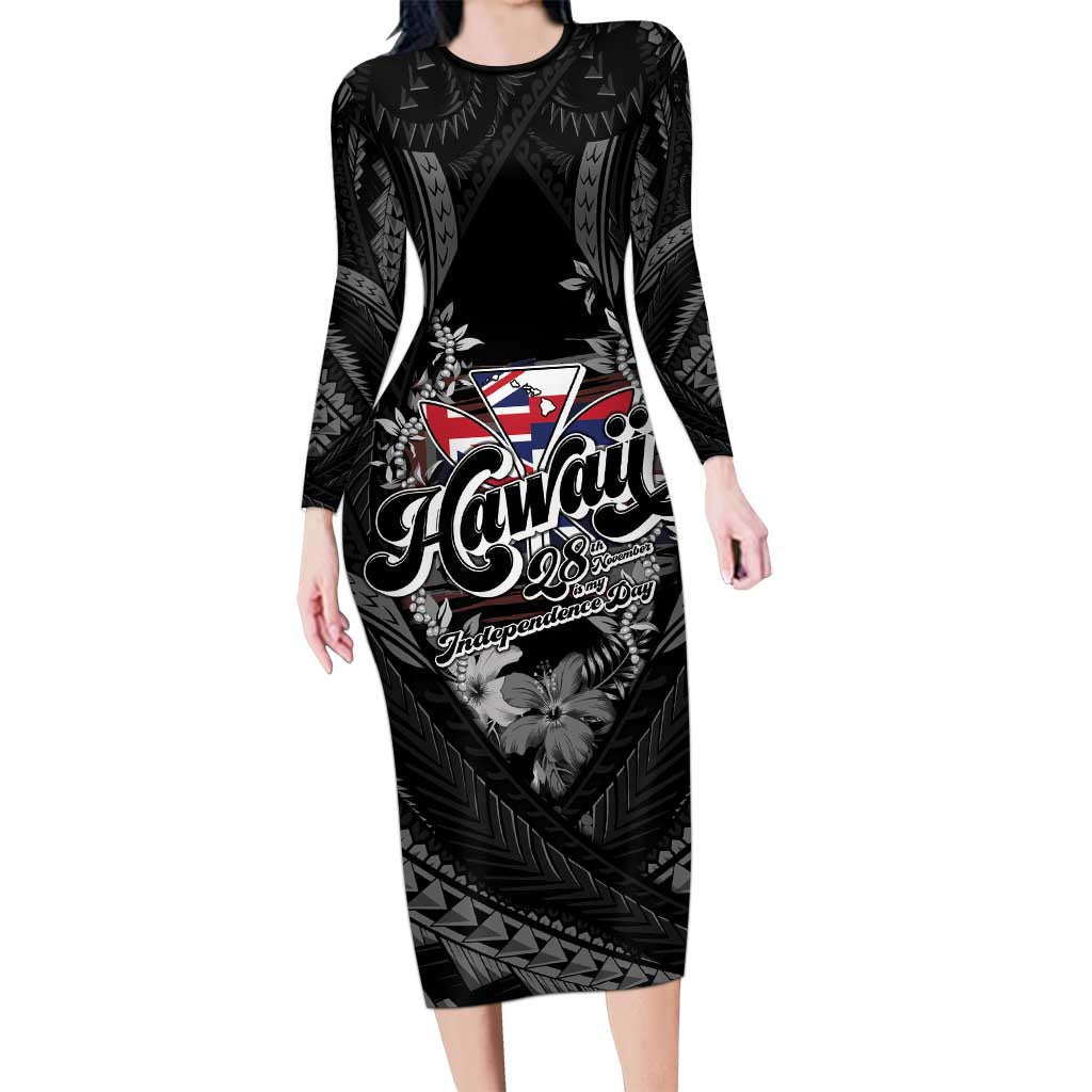 Hawaii November 28th Family Matching Long Sleeve Bodycon Dress and Hawaiian Shirt Kanaka Maoli Tribal Pattern LT05 Mom's Dress Black - Polynesian Pride
