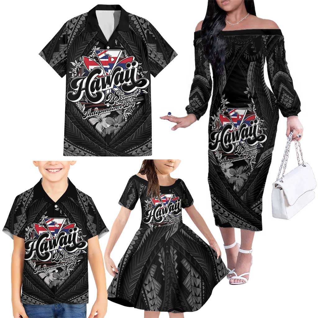 Hawaii November 28th Family Matching Off The Shoulder Long Sleeve Dress and Hawaiian Shirt Kanaka Maoli Tribal Pattern LT05 - Polynesian Pride