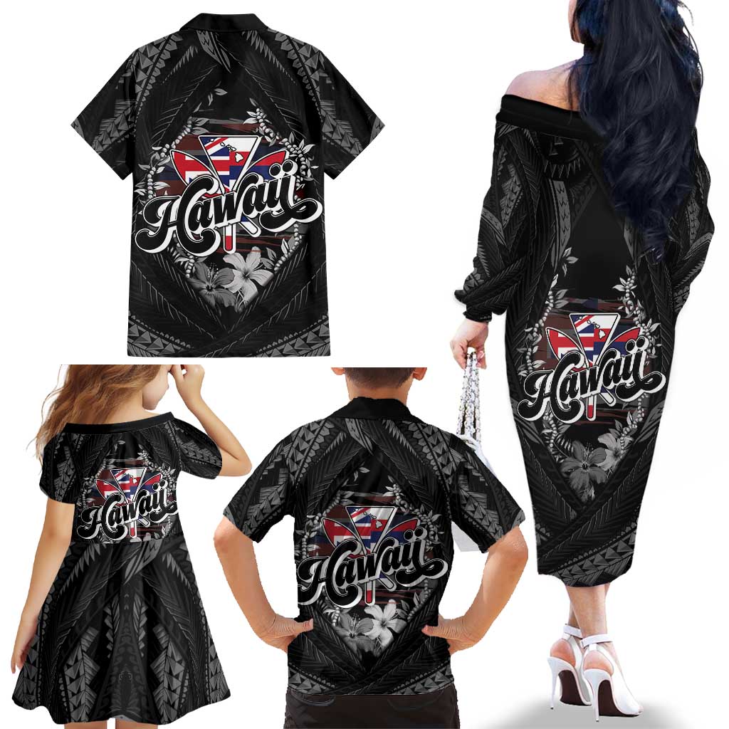 Hawaii November 28th Family Matching Off The Shoulder Long Sleeve Dress and Hawaiian Shirt Kanaka Maoli Tribal Pattern LT05 - Polynesian Pride