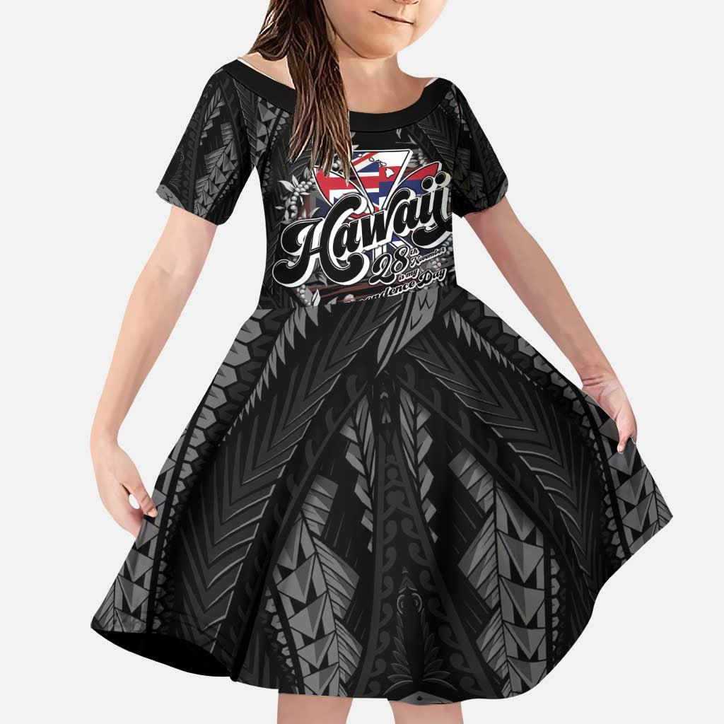 Hawaii November 28th Family Matching Puletasi and Hawaiian Shirt Kanaka Maoli Tribal Pattern LT05 Daughter's Dress Black - Polynesian Pride