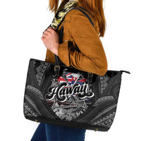 Hawaii November 28th Leather Tote Bag Kanaka Maoli Tribal Pattern LT05 Black - Polynesian Pride