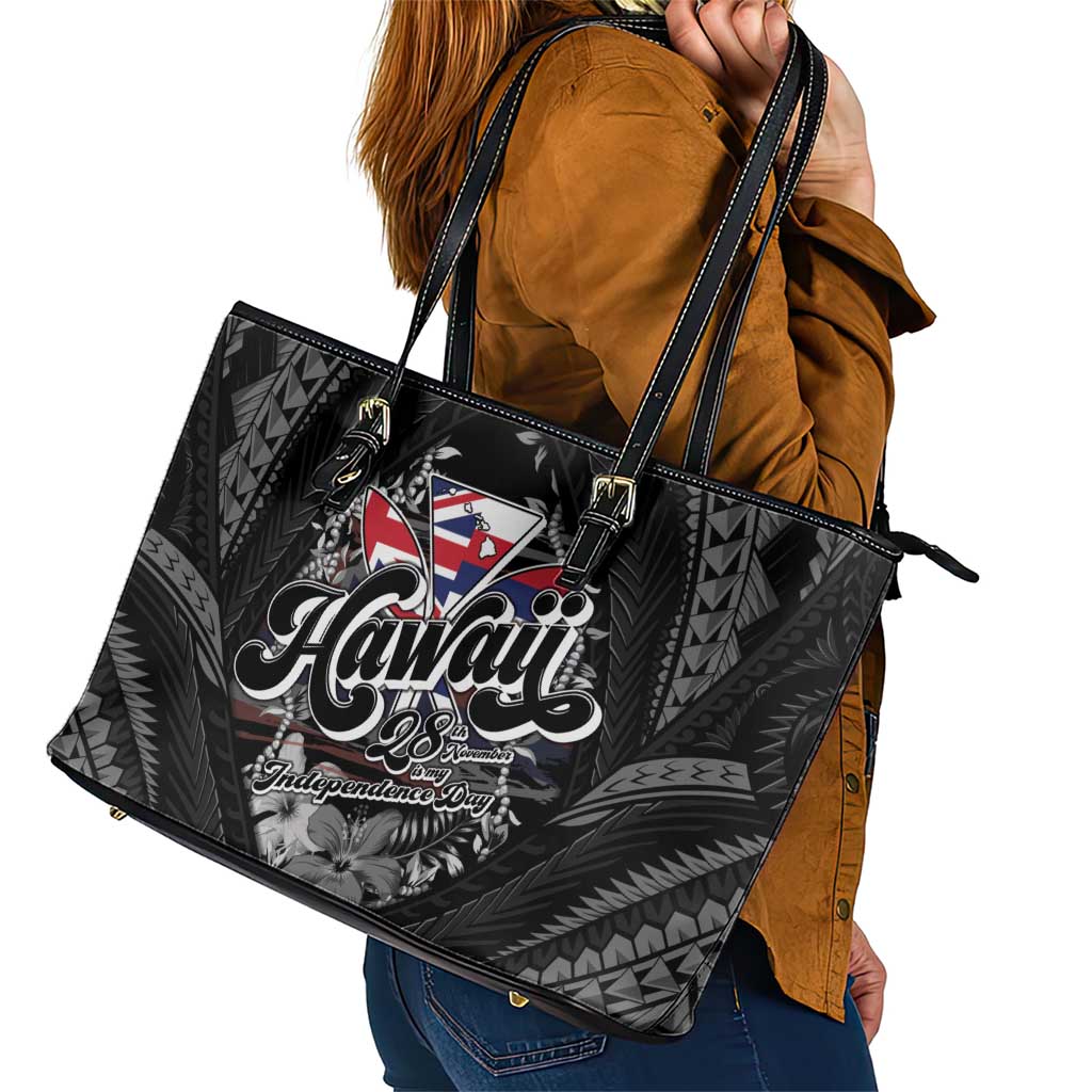 Hawaii November 28th Leather Tote Bag Kanaka Maoli Tribal Pattern LT05 - Polynesian Pride