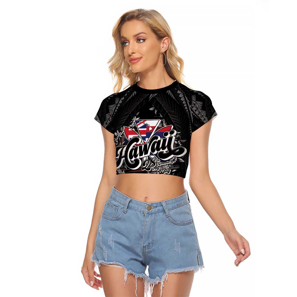 Hawaii November 28th Raglan Cropped T Shirt Kanaka Maoli Tribal Pattern - Polynesian Pride