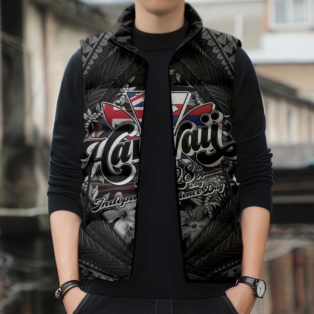 Hawaii November 28th Sleeveless Puffer Jacket Kanaka Maoli Tribal Pattern - Polynesian Pride