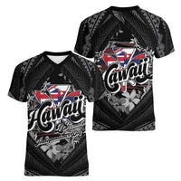 Hawaii November 28th Women V-Neck T-Shirt Kanaka Maoli Tribal Pattern - Polynesian Pride