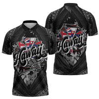 Hawaii November 28th Zipper Polo Shirt Kanaka Maoli Tribal Pattern - Polynesian Pride