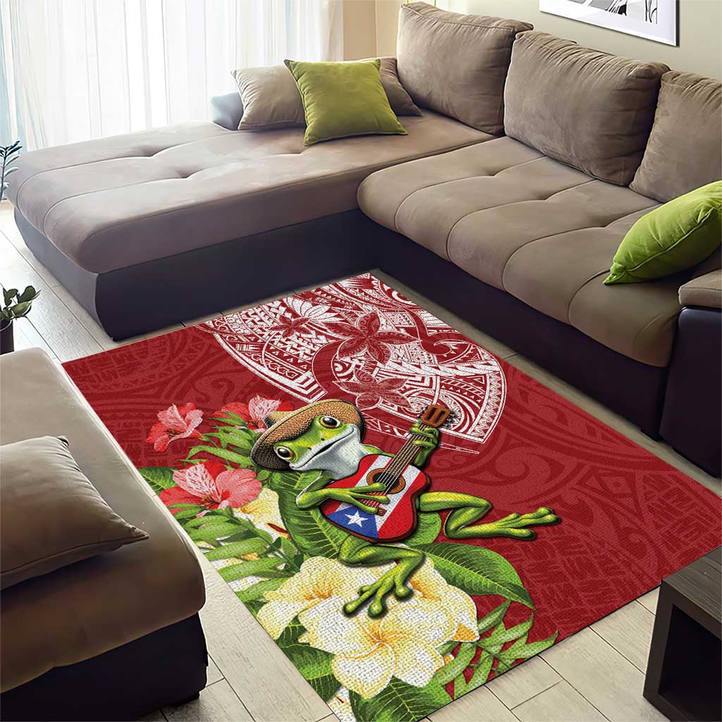 Puerto Rico Coqui Frog Area Rug Tropical Flowers Polynesian Style LT05 - Polynesian Pride