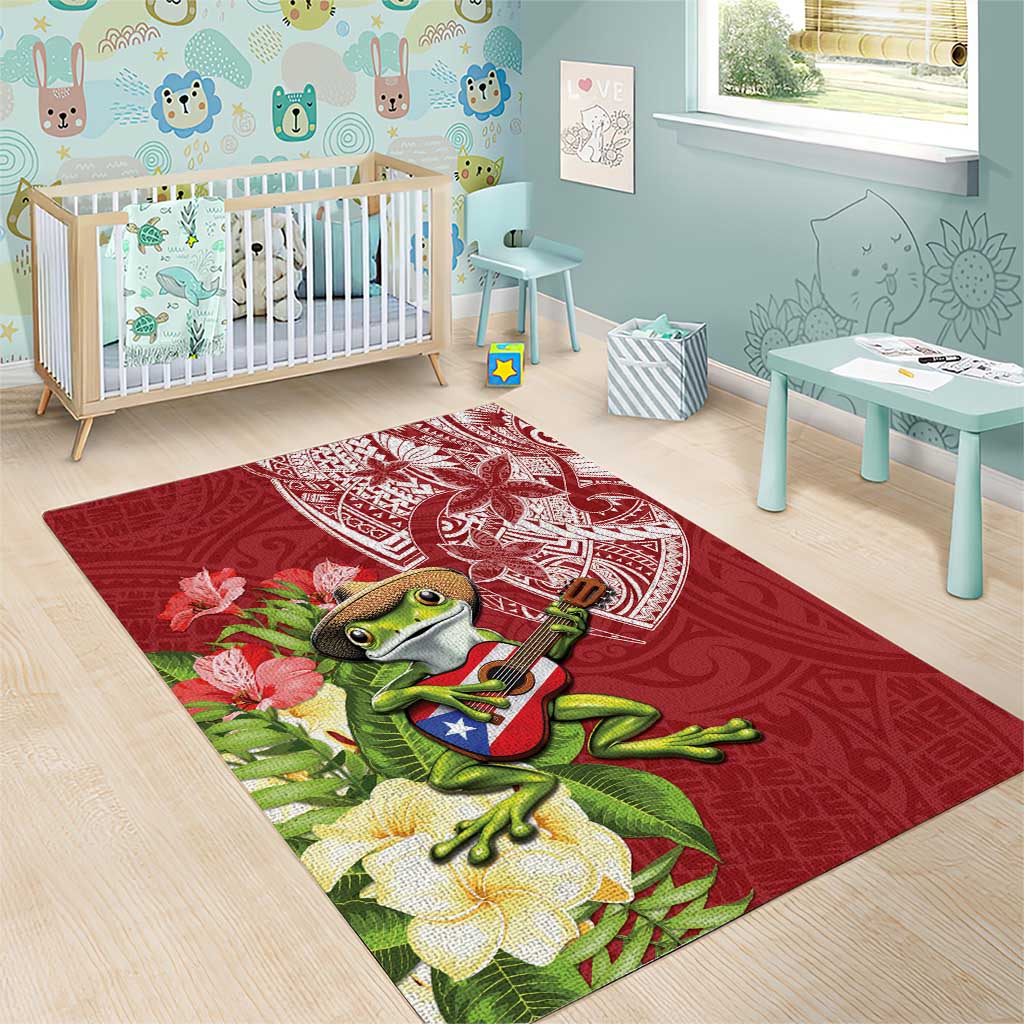 Puerto Rico Coqui Frog Area Rug Tropical Flowers Polynesian Style LT05 - Polynesian Pride