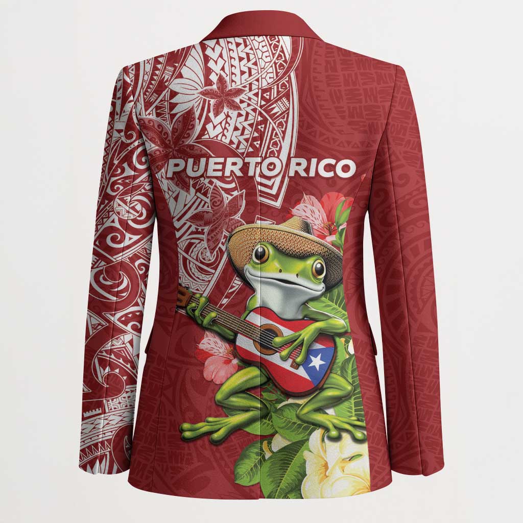 Puerto Rico Coqui Frog Blazer Tropical Flowers Polynesian Style LT05 - Polynesian Pride