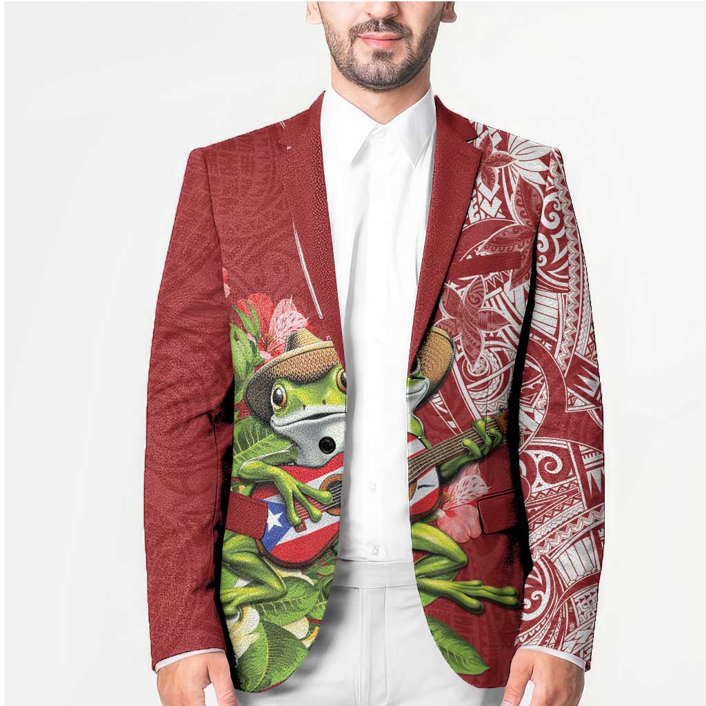 Puerto Rico Coqui Frog Blazer Tropical Flowers Polynesian Style LT05 - Polynesian Pride