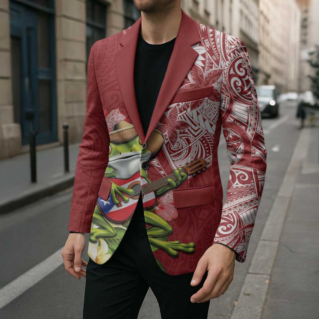 Puerto Rico Coqui Frog Blazer Tropical Flowers Polynesian Style LT05 - Polynesian Pride