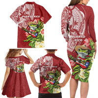 Puerto Rico Coqui Frog Family Matching Long Sleeve Bodycon Dress and Hawaiian Shirt Tropical Flowers Polynesian Style LT05 - Polynesian Pride