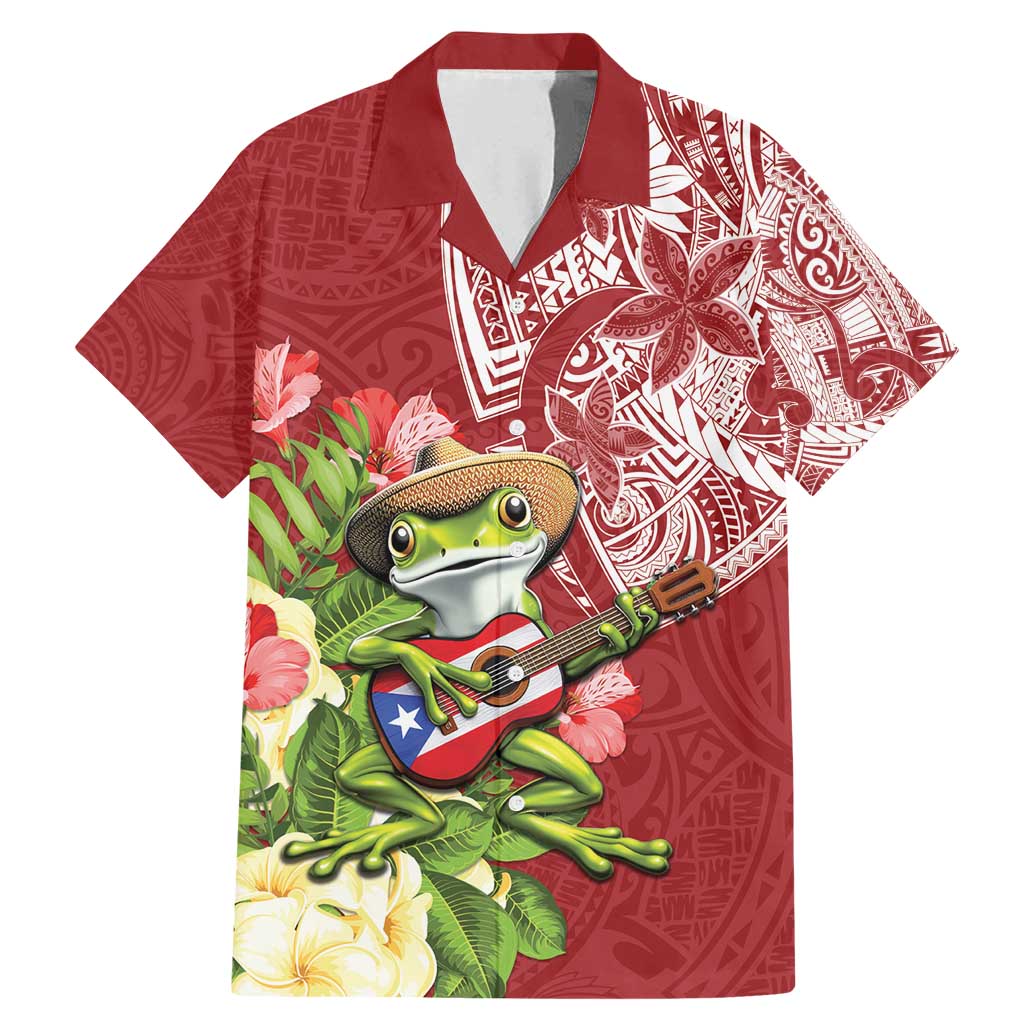 Puerto Rico Coqui Frog Family Matching Mermaid Dress and Hawaiian Shirt Tropical Flowers Polynesian Style LT05 Dad's Shirt - Short Sleeve Red - Polynesian Pride