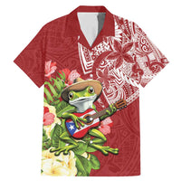 Puerto Rico Coqui Frog Family Matching Mermaid Dress and Hawaiian Shirt Tropical Flowers Polynesian Style LT05 Dad's Shirt - Short Sleeve Red - Polynesian Pride